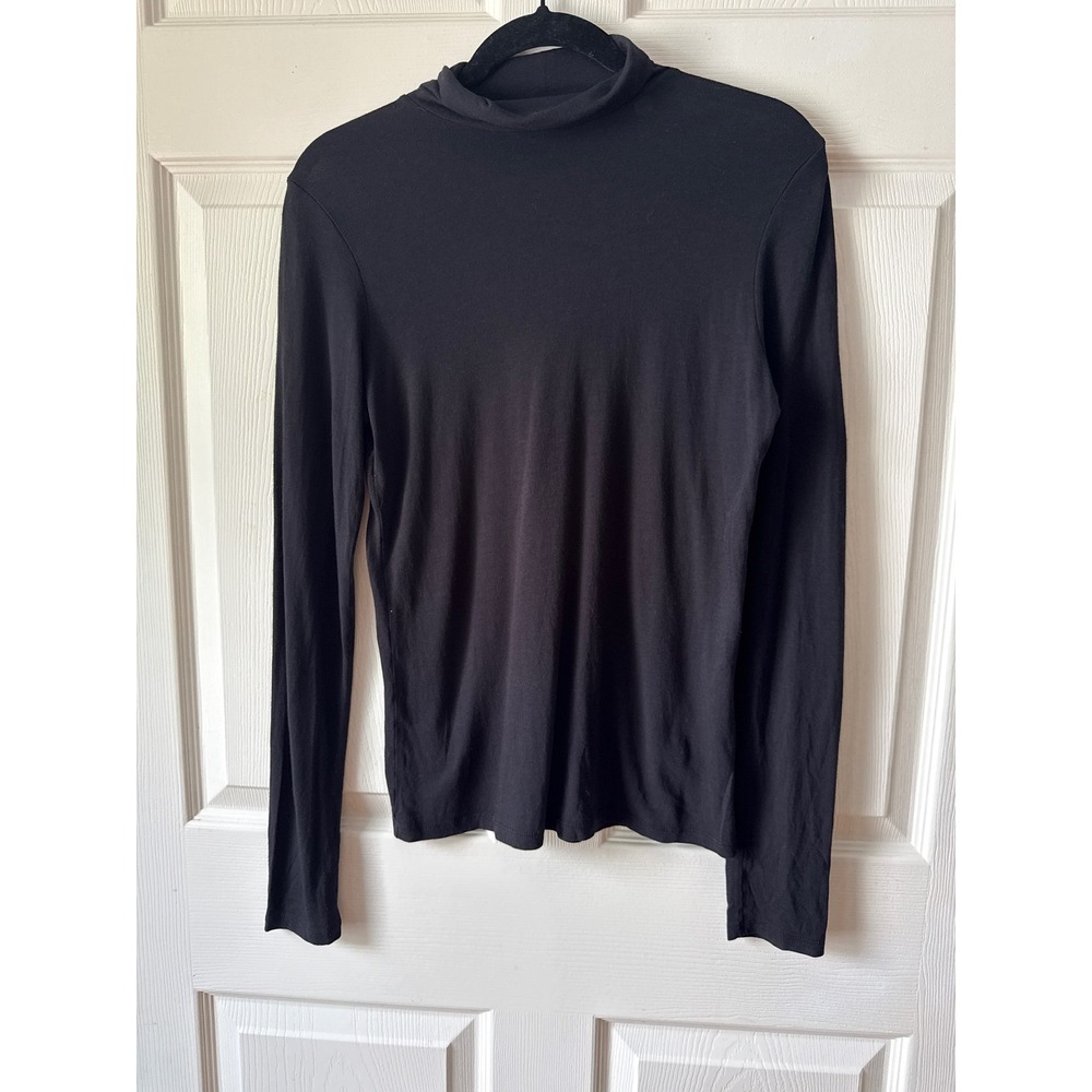 Vince Turtleneck Top Womens M Black Lightweight Cotton Base Layer Classic